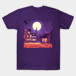 Spooky Halloween Pumpkin Praying Under The Halloween Moonlight T-Shirt